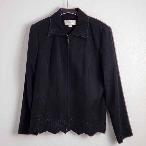 𝅺STUDIO One Black Blazer Lace Like Design Trim Size: 14 - Picture 1 of 7